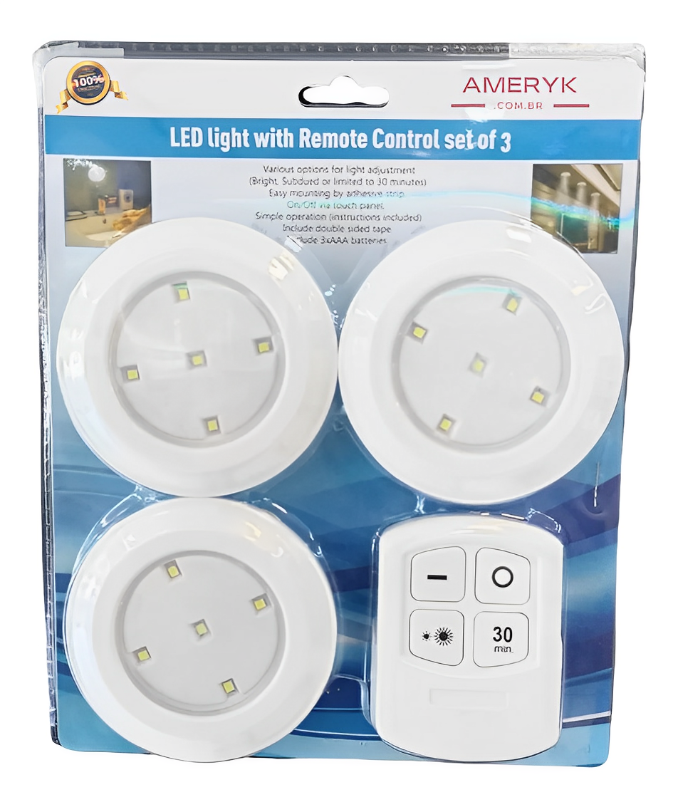 Kit 3 Lâmpadas de Led Ameryk - Sem fio com Controle Remoto - AMERYK