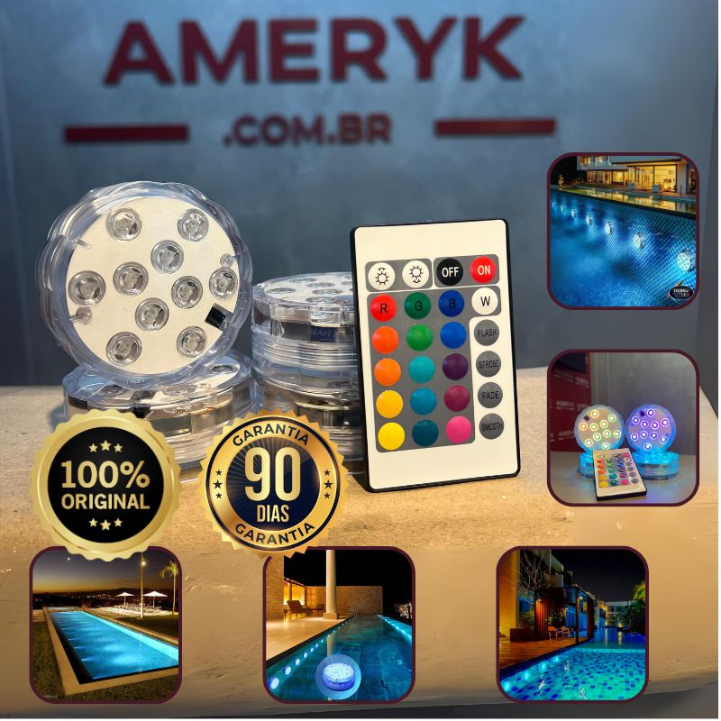 Oferta WhatsApp | Kit Luminárias de Piscina RGB - Sem Fio Com Controle Remoto - AMERYK